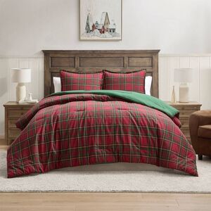 Hallmark -  King Flannel Plaid Comforter Set Red Red
